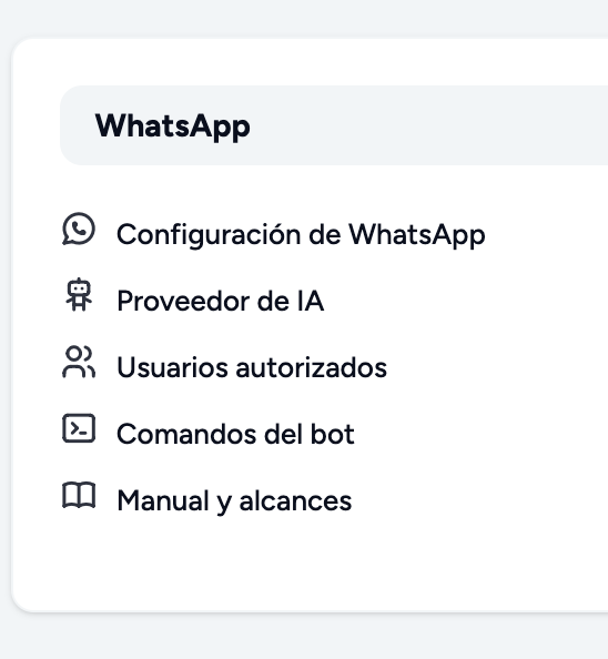 Menú de configuración de WhatsApp