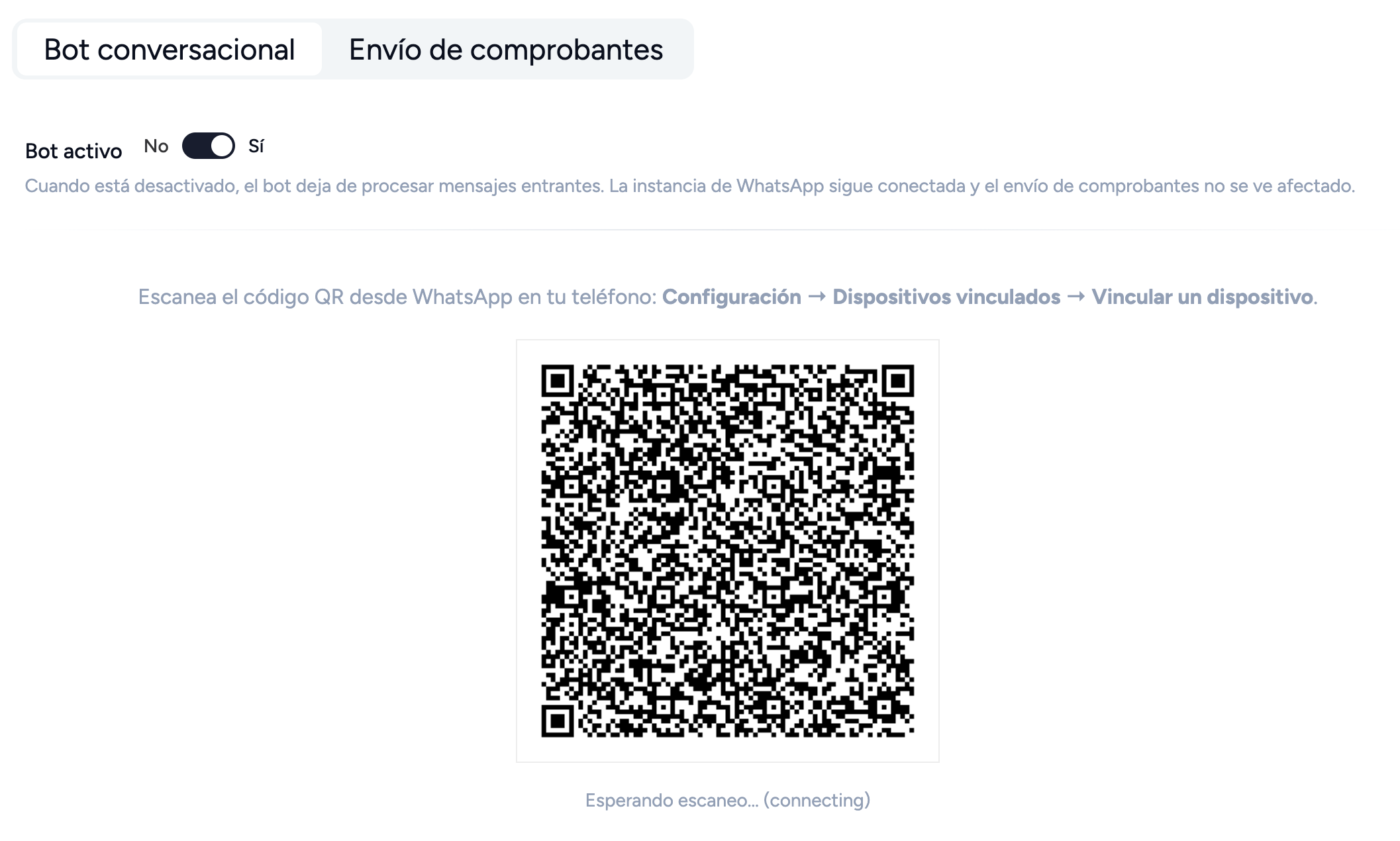 Conexión de WhatsApp escaneando un código QR